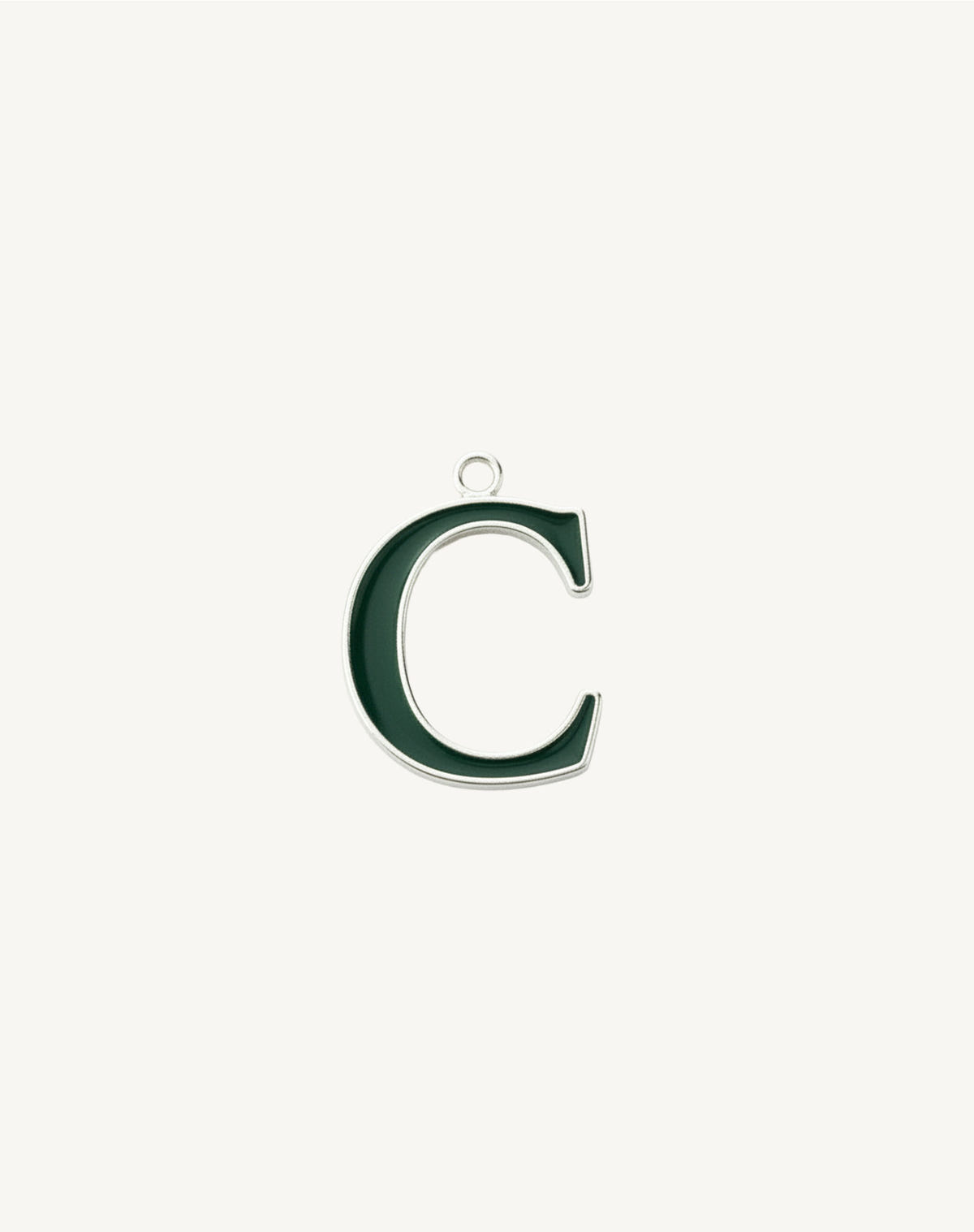 Initial C in bottle green enamel, silver rim following the whole curve