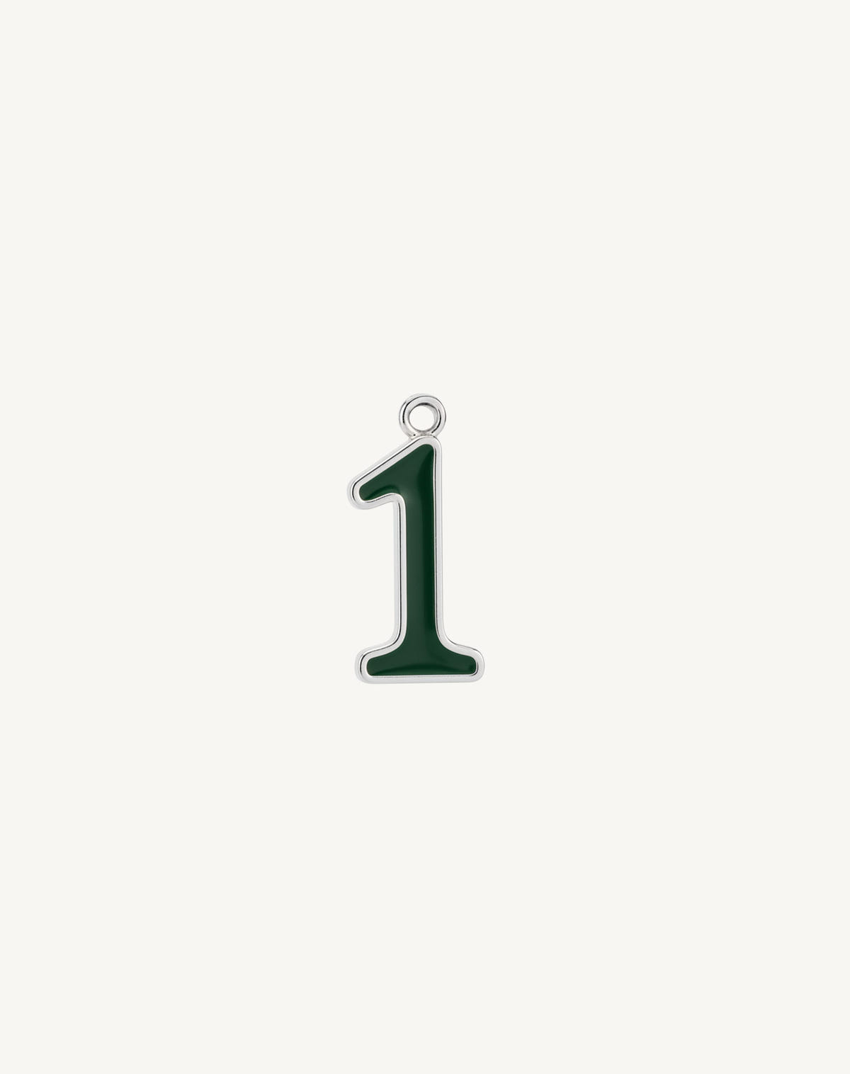 Number 1 filled with dark green enamel, thin silver edge and loop on top