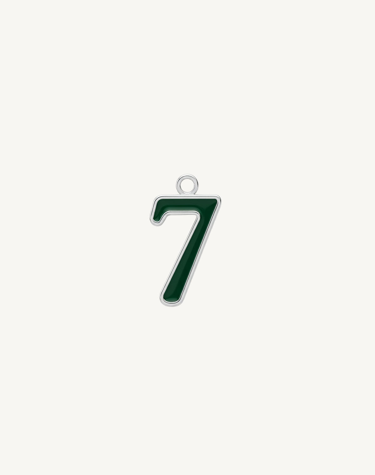 Slender seven, dark green enamel with a silver edge and a loop on top