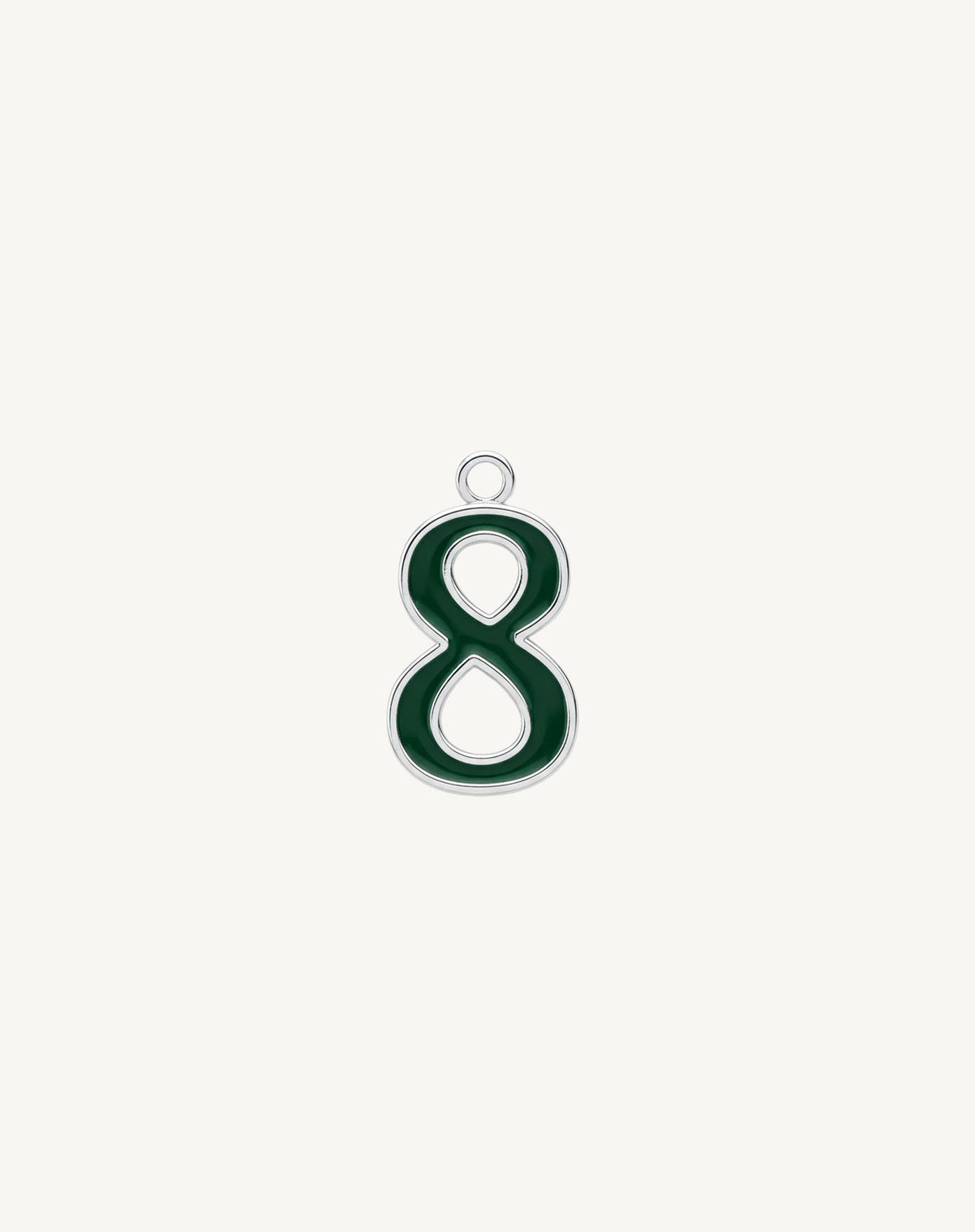 Eight with uneven loops, dark green enamel ringed in silver